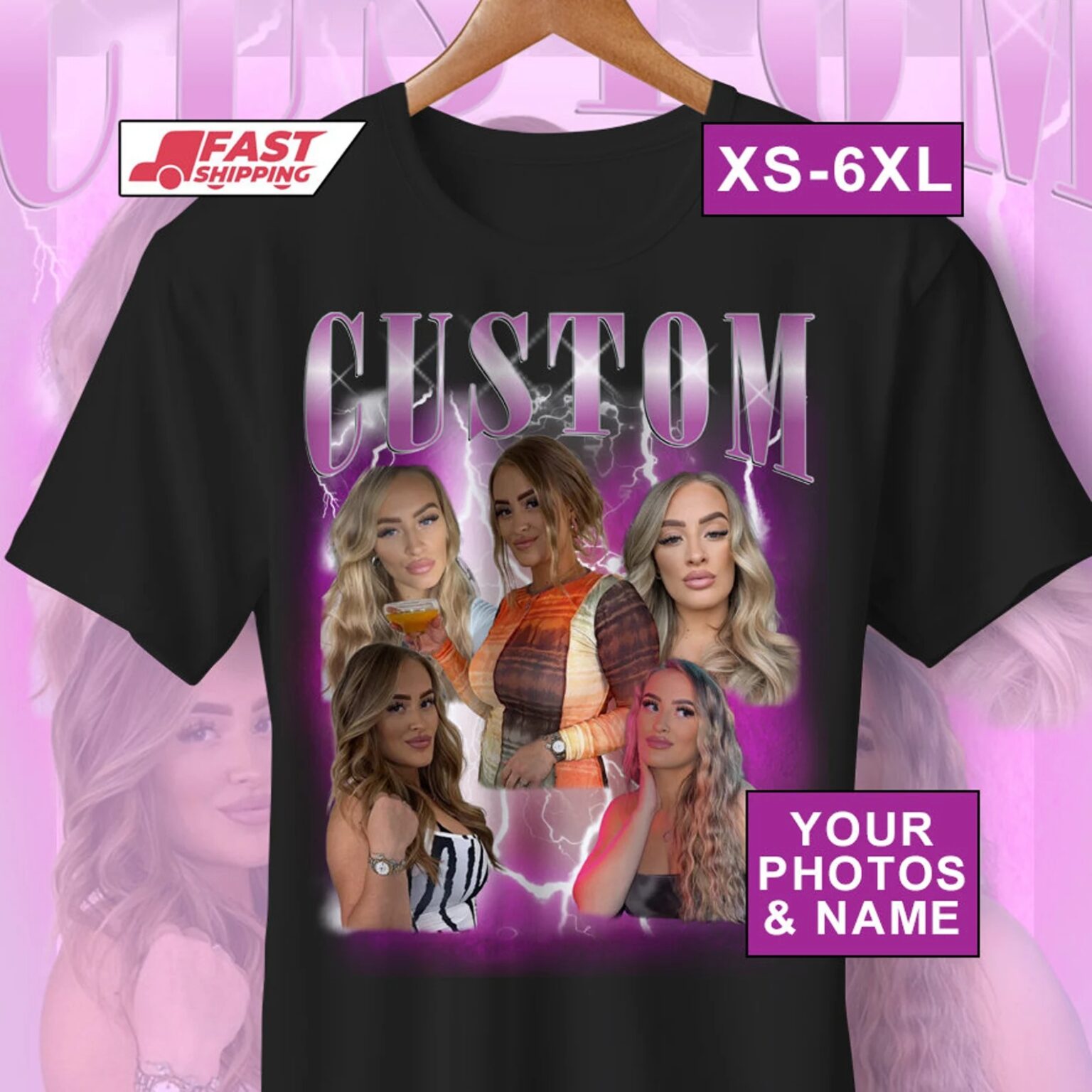 Personalised Bootleg t shirt, Girlfriend t shirt Personalised, Vintage tshirt, Custom Collage Design Tshirt, 90s Bootleg - Image 2