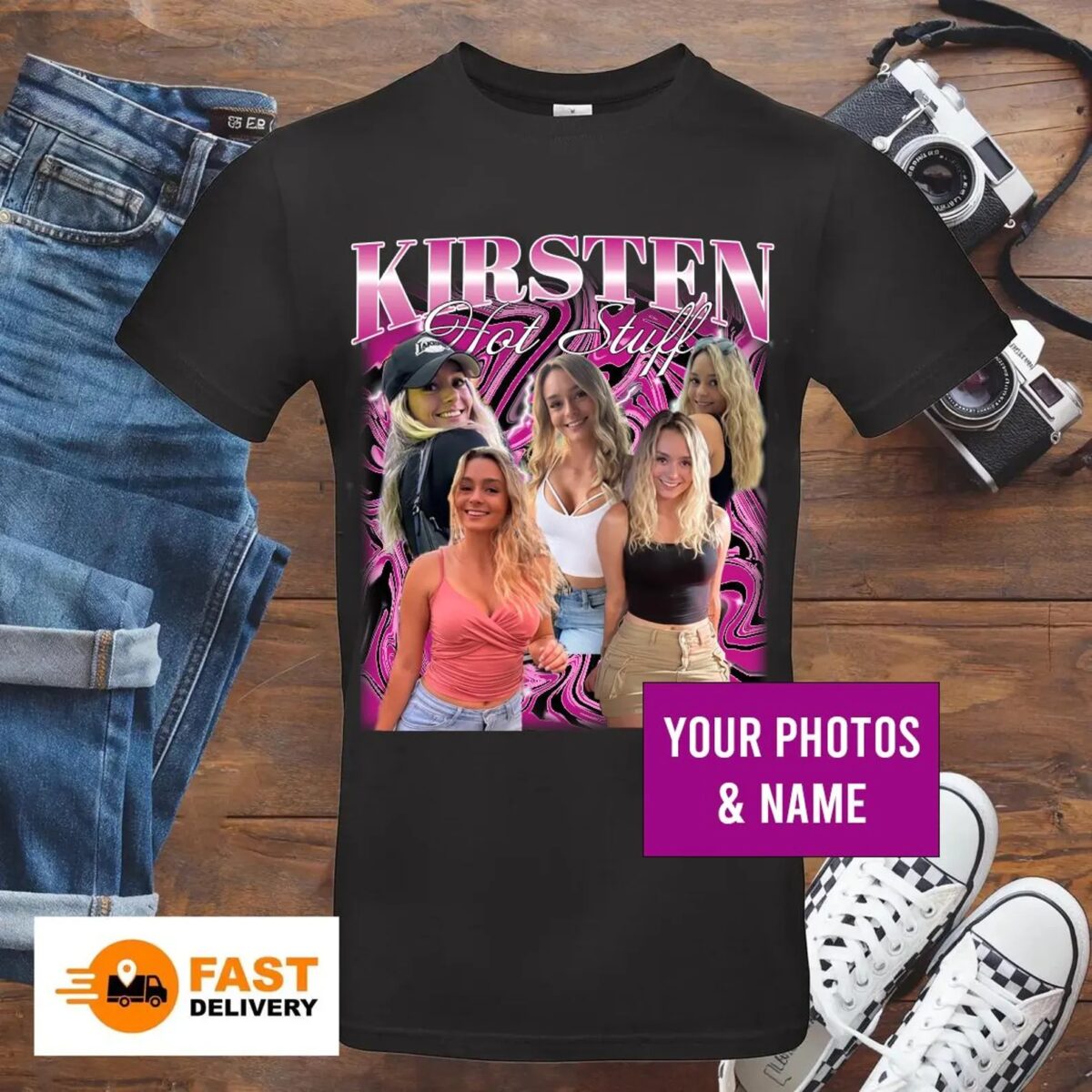 Personalised Bootleg T Shirt, Girlfriend T Shirt Personalised, Vintage Tshirt, Custom Collage Design Tshirt - Image 2