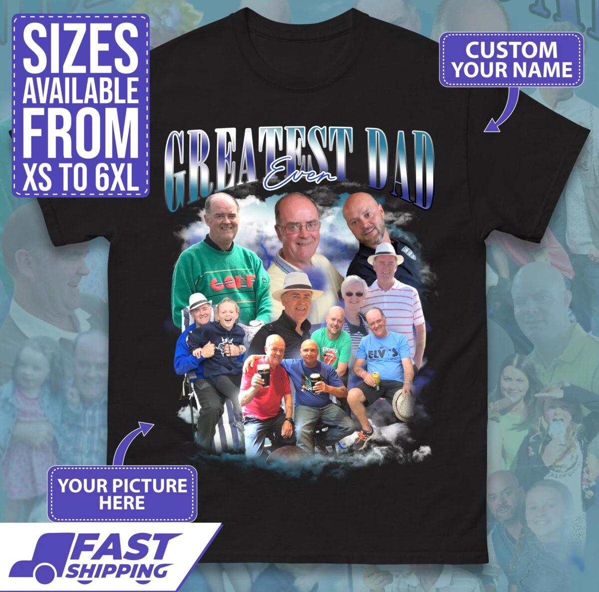 Father’s Day T-Shirt, Custom Dad Shirt, Vintage Bootleg Rap Tee, Personalized Collage T-Shirt, 90s Dad Gift for Him