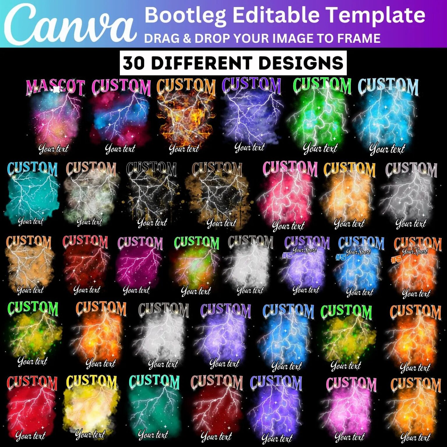 30 Custom Bootleg Rap Tee Canva Editable Template, Custom Bootleg Shirt, Custom Sublimation Design - Image 2