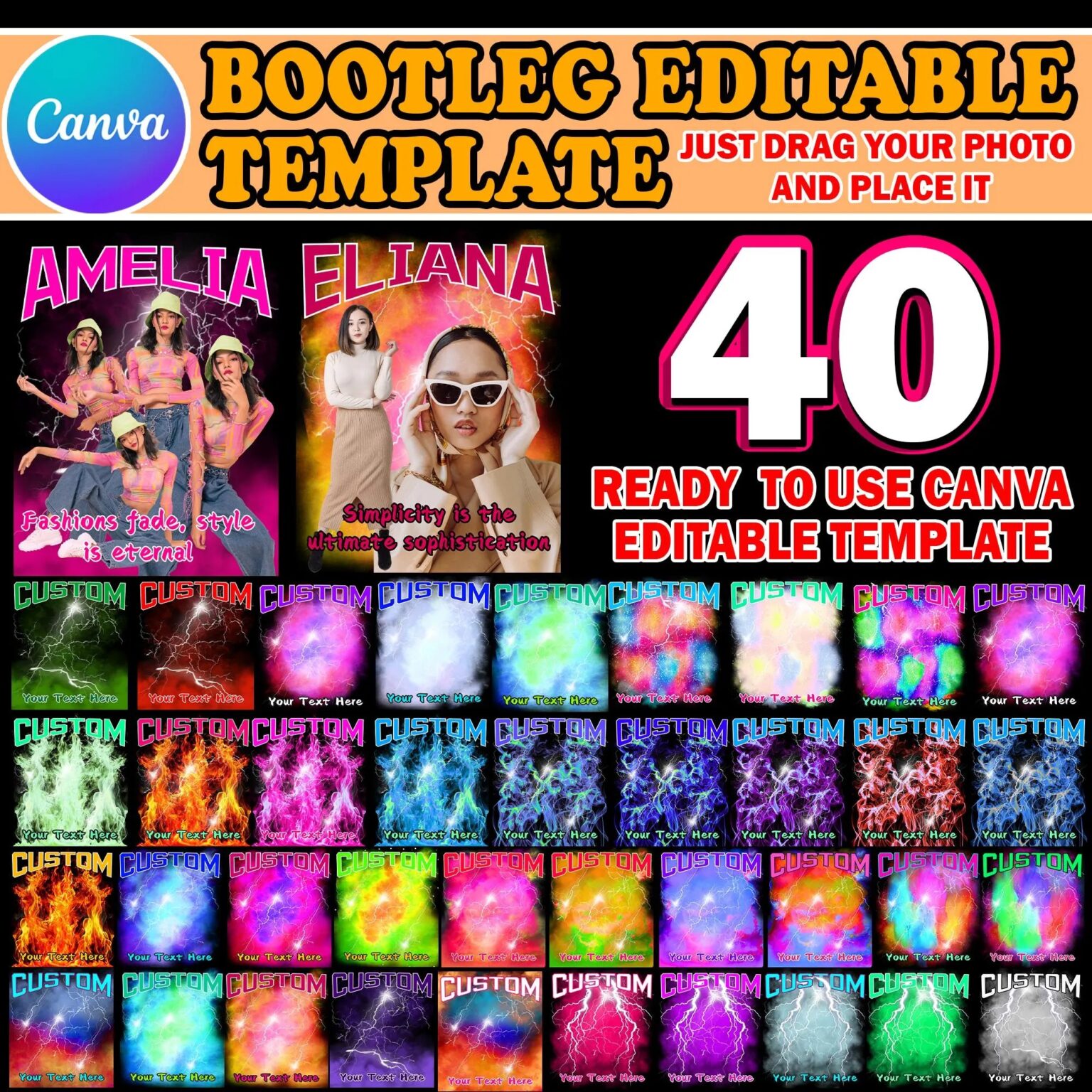 40x Custom Bootleg Rap Tee Canva Template, Editable Bootleg Shirt, Custom Photo Birthday Concert Shirt - Image 2