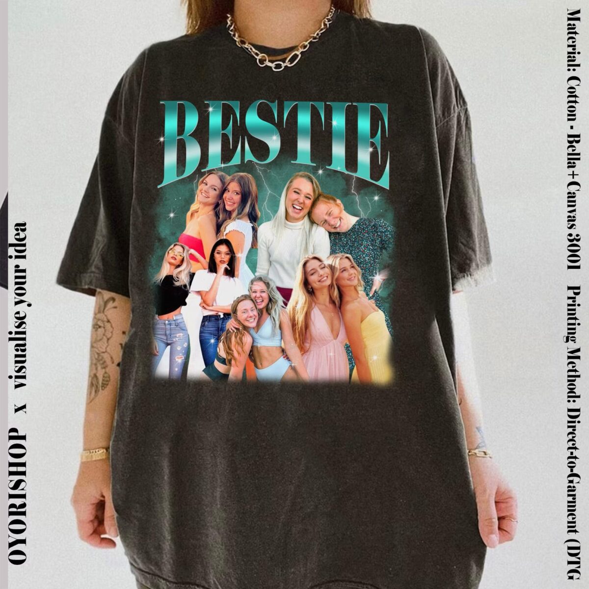 Personalised Bestie T-shirt, Retro Custom Bootleg Rap Tee, Custom Photo Bestie, Best Friend Birthday - Image 2