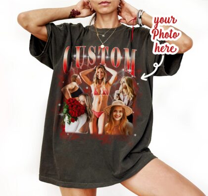 Custom Graphic Photo Vintage Washed Shirt, Family Bootleg Graphic Shirt, Personalize Portrait Shirt