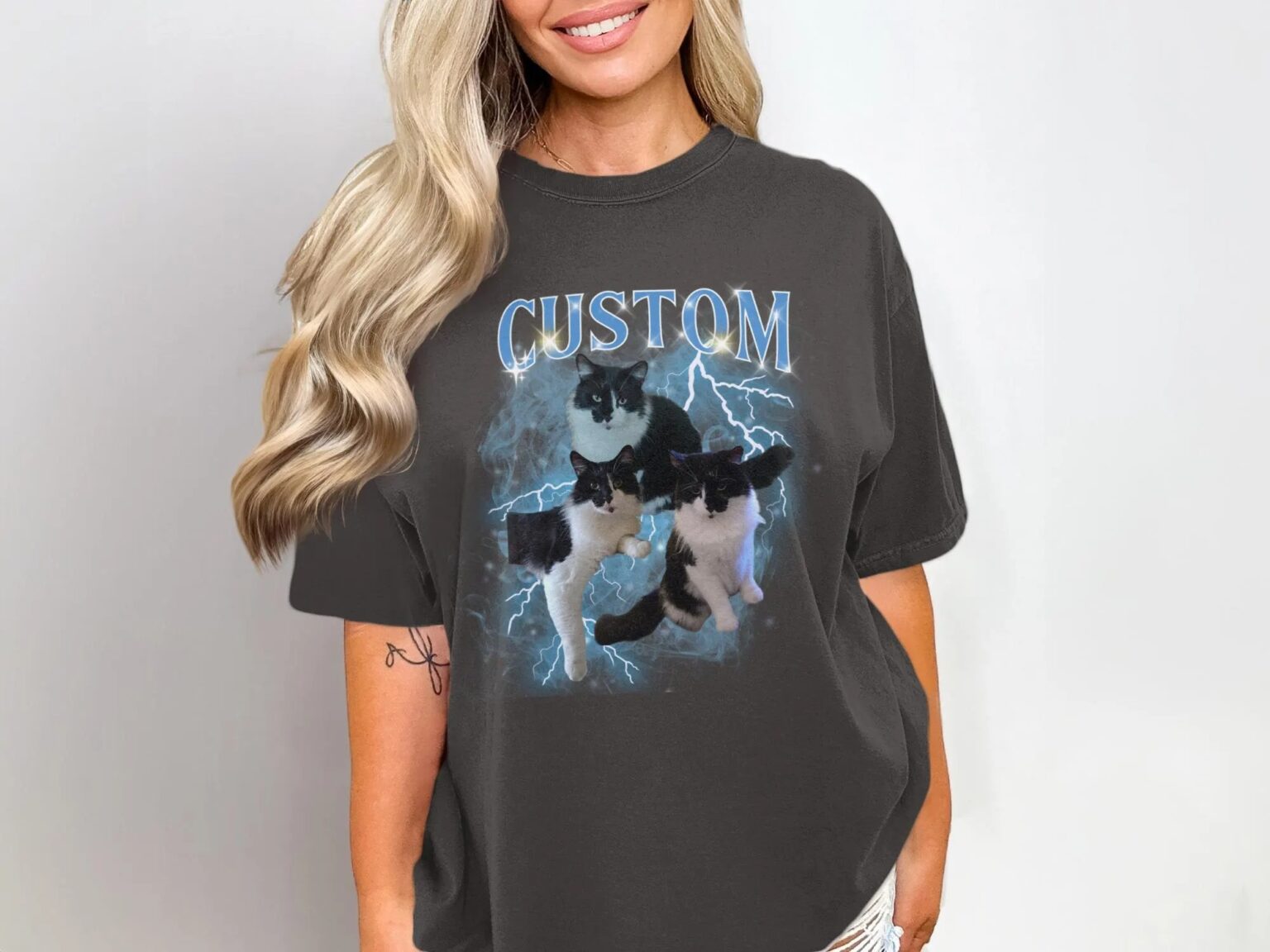 Custom Vintage Bootleg Pet Shirt Pet Photo and Name Custom Dog Portrait Personalised T-Shirt Custom T Shirts Cat Shirt 90's Tee - Image 3