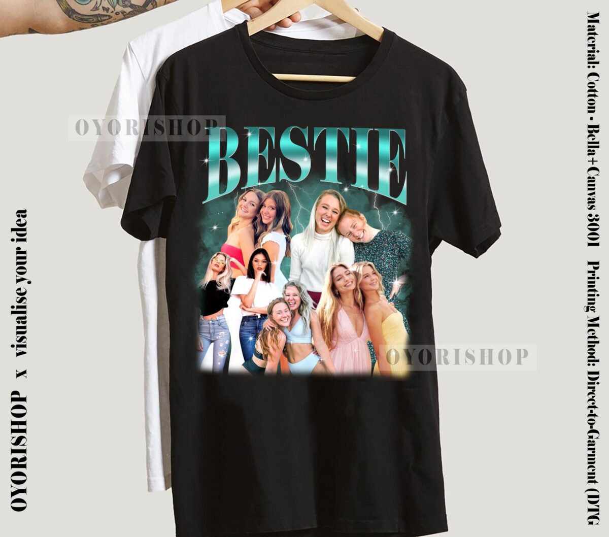 Personalised Bestie T-shirt, Retro Custom Bootleg Rap Tee, Custom Photo Bestie, Best Friend Birthday - Image 3