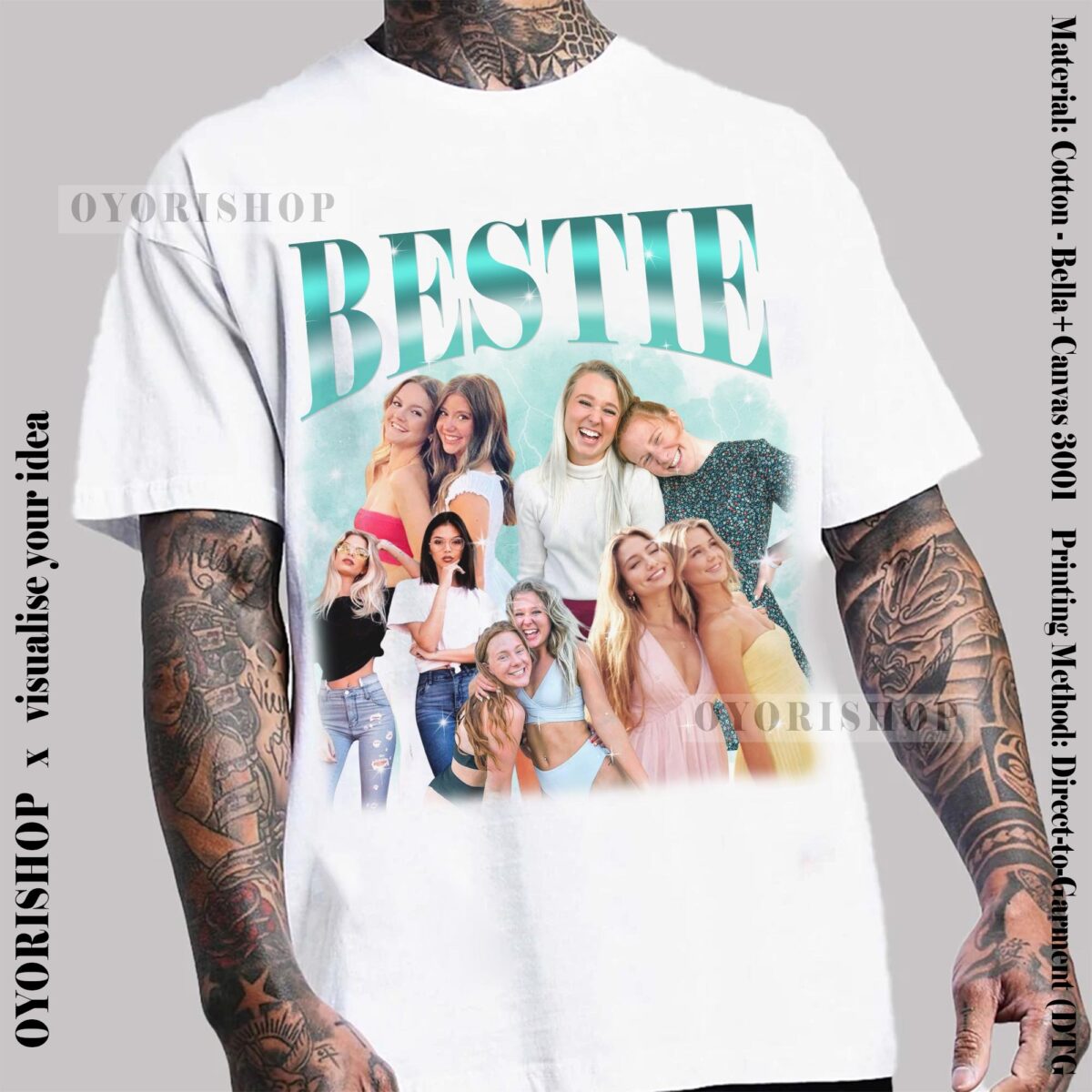 Personalised Bestie T-shirt, Retro Custom Bootleg Rap Tee, Custom Photo Bestie, Best Friend Birthday