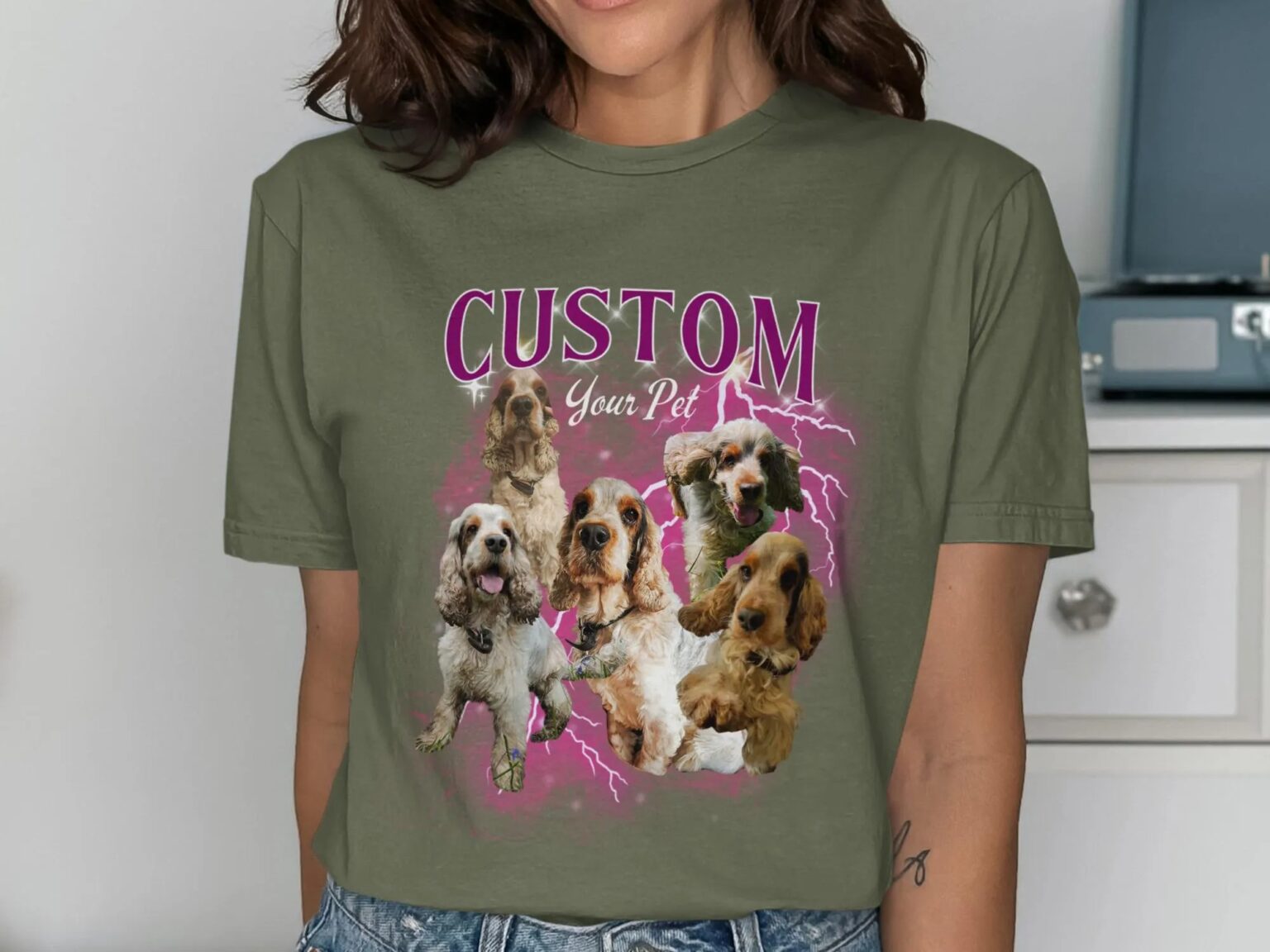 Custom Vintage Bootleg Pet Shirt Pet Photo and Name Custom Dog Portrait Personalised T-Shirt Custom T Shirts Cat Shirt 90's Tee - Image 4