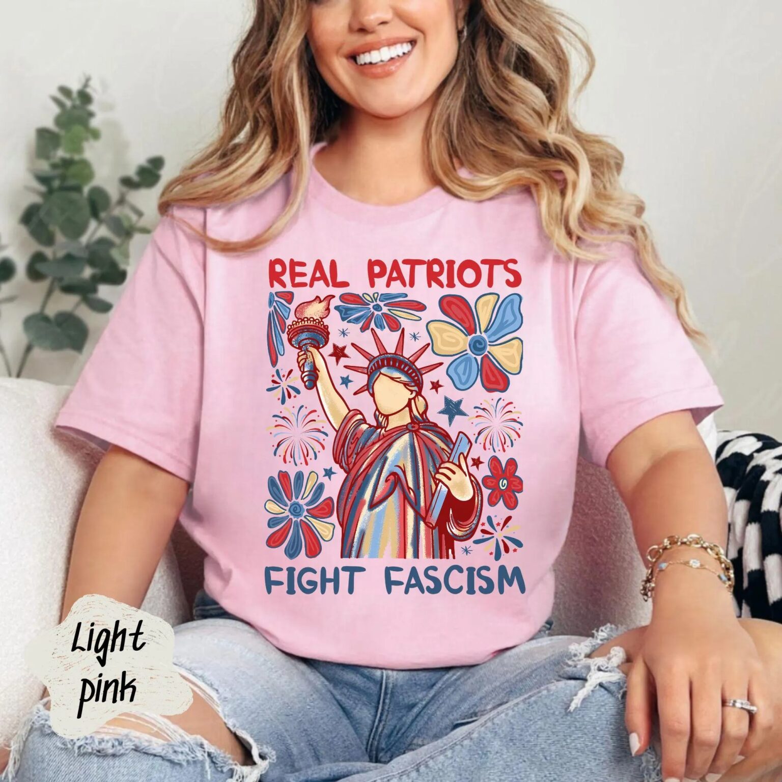 Real Patriots Fight Fascism Shirt, Anti Fascist Political Protest 4th of July Equality Freedom Justice Resistance Rights Gift, Tshirt USA - Image 3