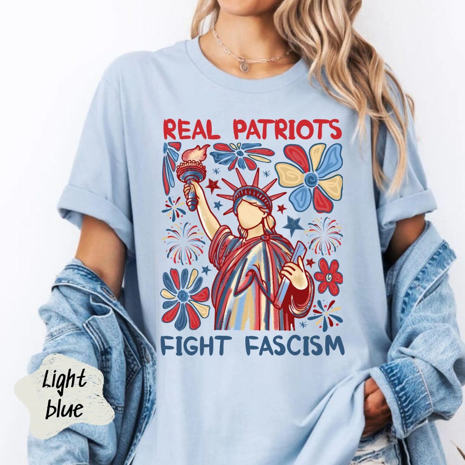 Real Patriots Fight Fascism Shirt, Anti Fascist Political Protest 4th of July Equality Freedom Justice Resistance Rights Gift, Tshirt USA - Image 2