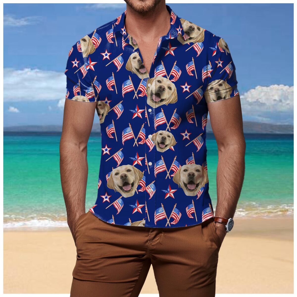 Custom Face American Flag Hawaiian Shirt, Personalized Picture Summer Shirt Custom 4th of July Button Down - Image 8