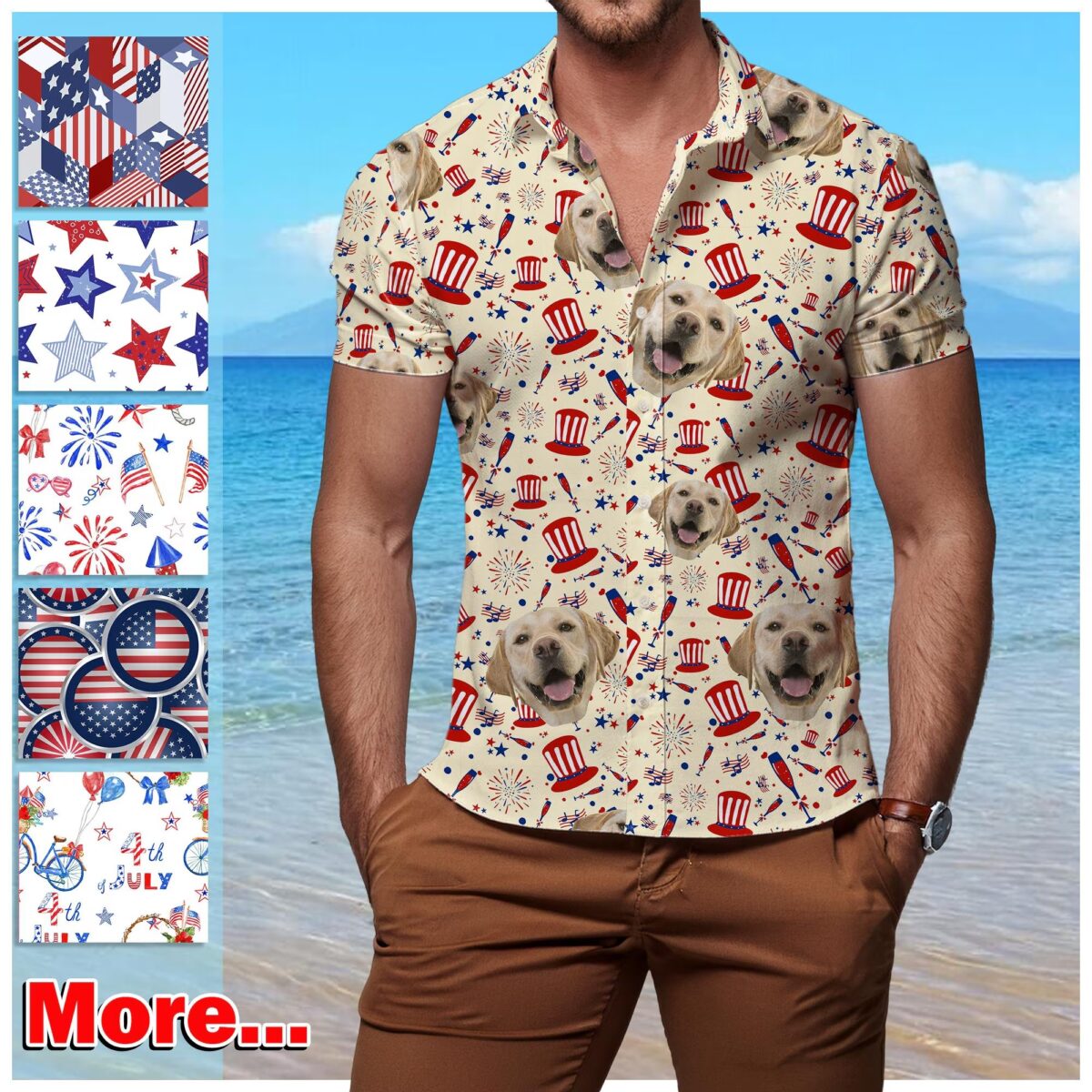 Custom Face American Flag Hawaiian Shirt, Personalized Picture Summer Shirt Custom 4th of July Button Down - Image 7