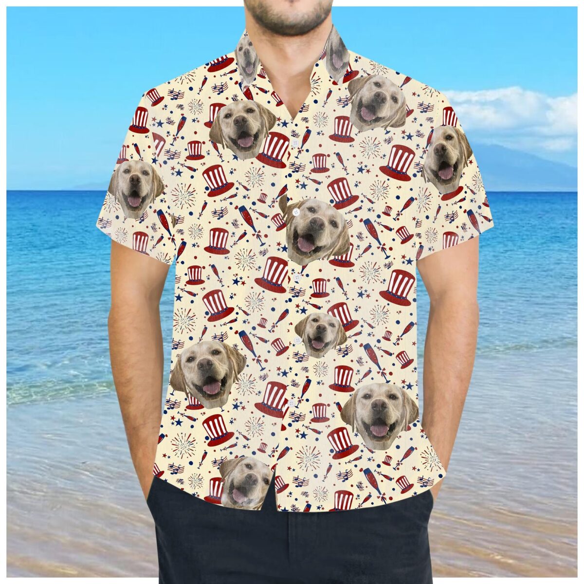 Custom Face American Flag Hawaiian Shirt, Personalized Picture Summer Shirt Custom 4th of July Button Down - Image 6