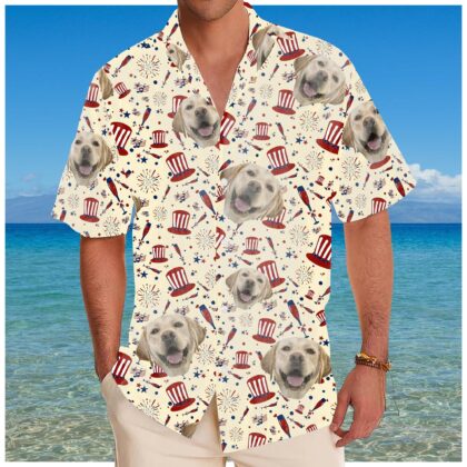 Custom Face American Flag Hawaiian Shirt, Personalized Picture Summer Shirt Custom 4th of July Button Down