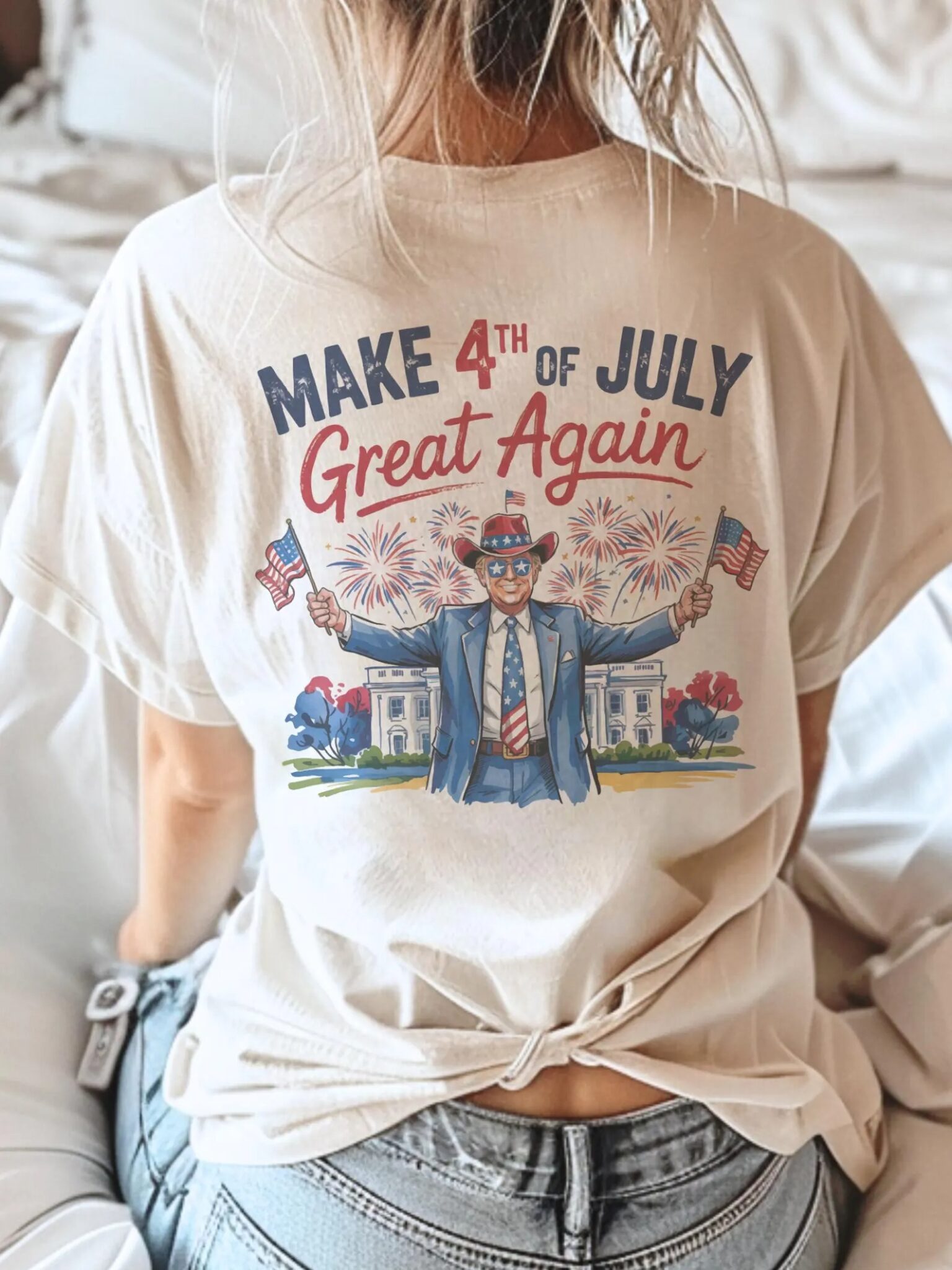 Make 4th of July Great Again T-Shirt – Patriotic Trump Uncle Sam Shirt – Front & Back Print USA Unisex Tee- Trump 4th of July Tshirt - Image 4