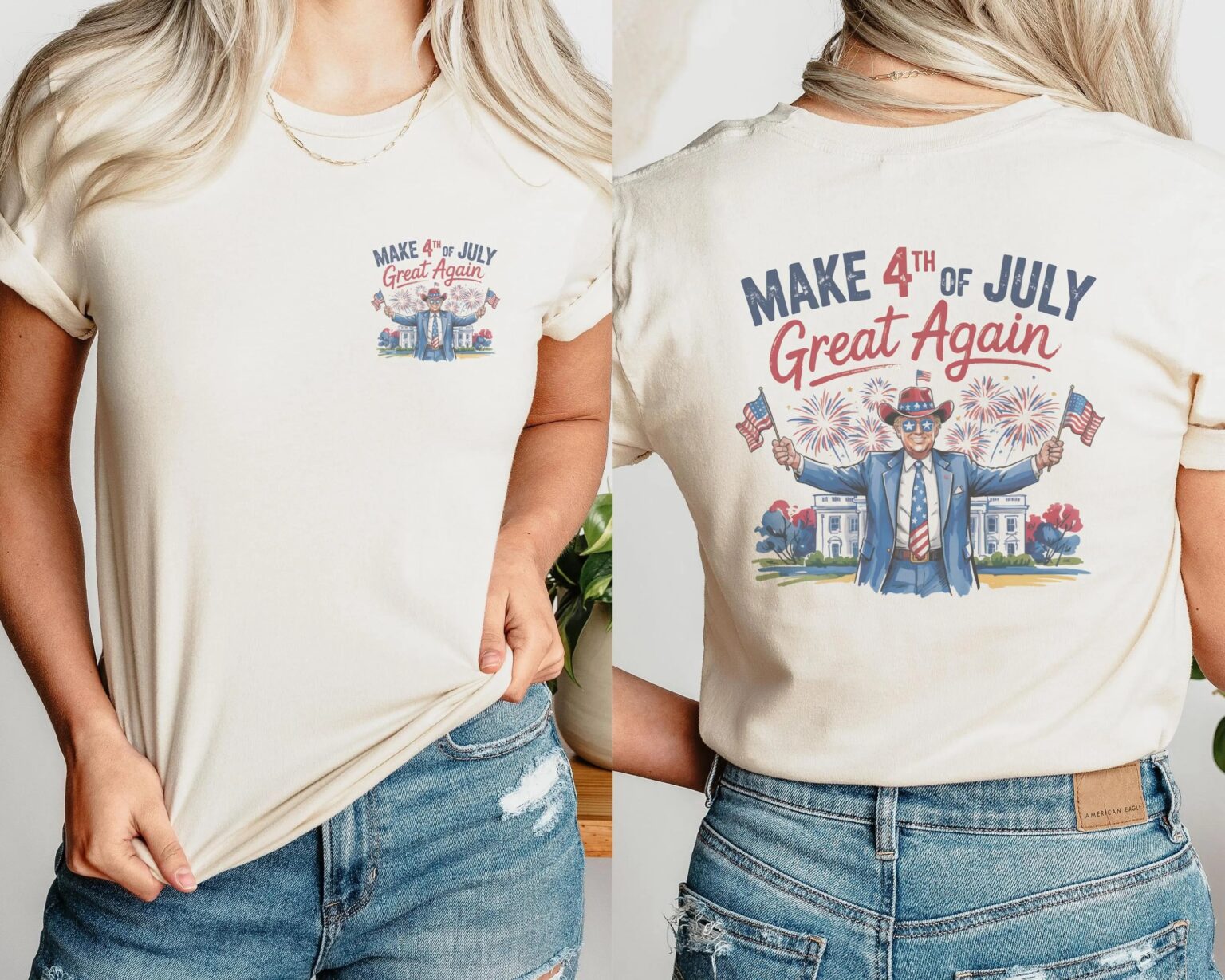 Make 4th of July Great Again T-Shirt – Patriotic Trump Uncle Sam Shirt – Front & Back Print USA Unisex Tee- Trump 4th of July Tshirt - Image 3