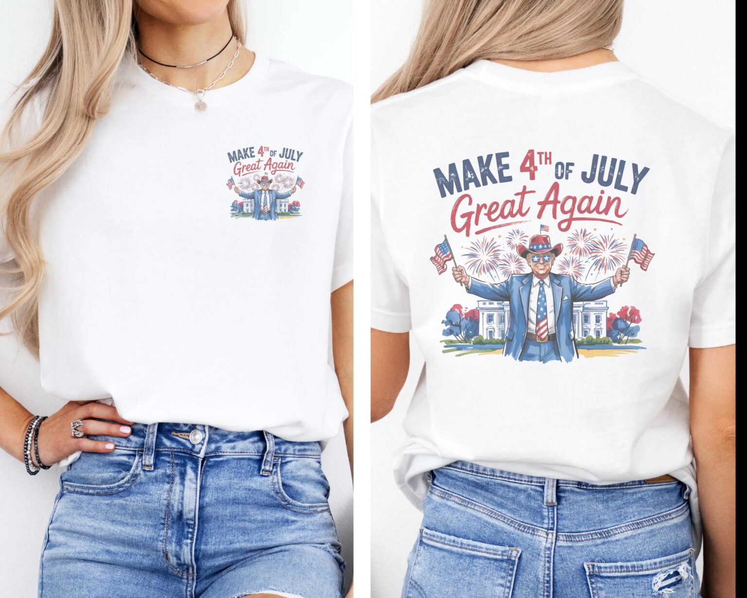 Make 4th of July Great Again T-Shirt – Patriotic Trump Uncle Sam Shirt – Front & Back Print USA Unisex Tee- Trump 4th of July Tshirt - Image 2