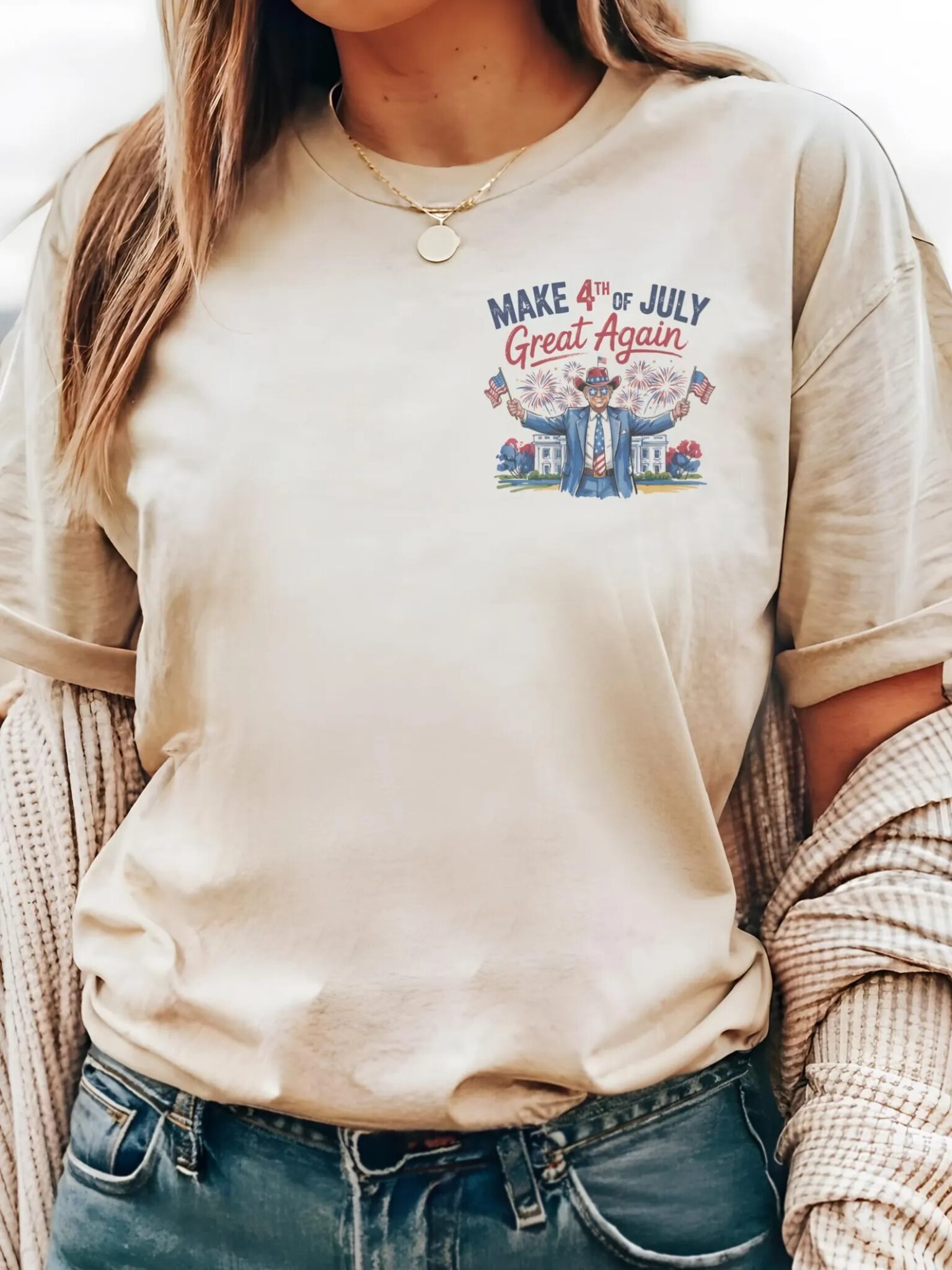 Make 4th of July Great Again T-Shirt – Patriotic Trump Uncle Sam Shirt – Front & Back Print USA Unisex Tee- Trump 4th of July Tshirt - Image 5