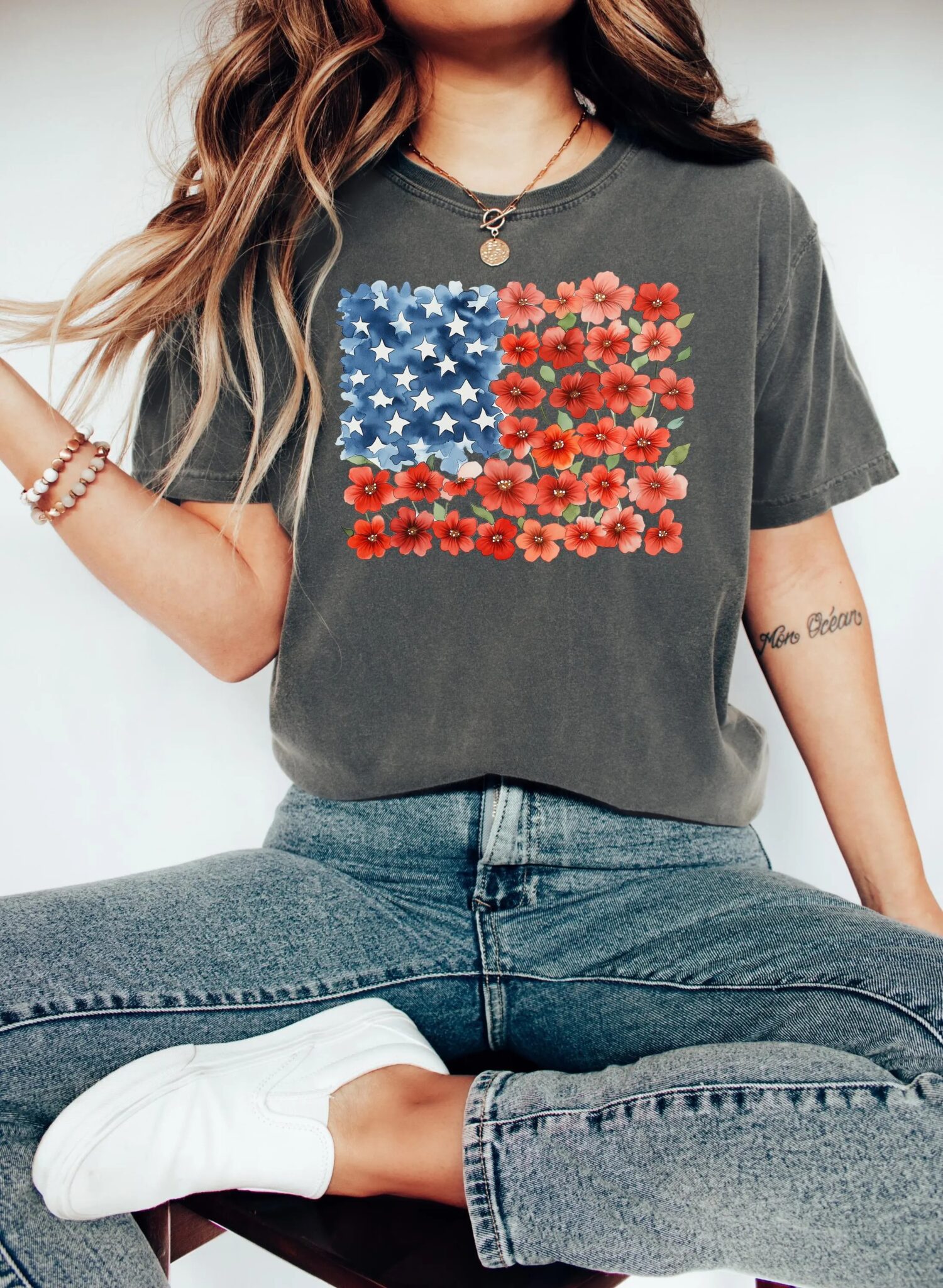 Comfort Colors Floral American Flag Shirt, 4th of July Shirt, Patriotic Shirt, Independence Day Shirt, Floral American Flag Shirt - Image 3