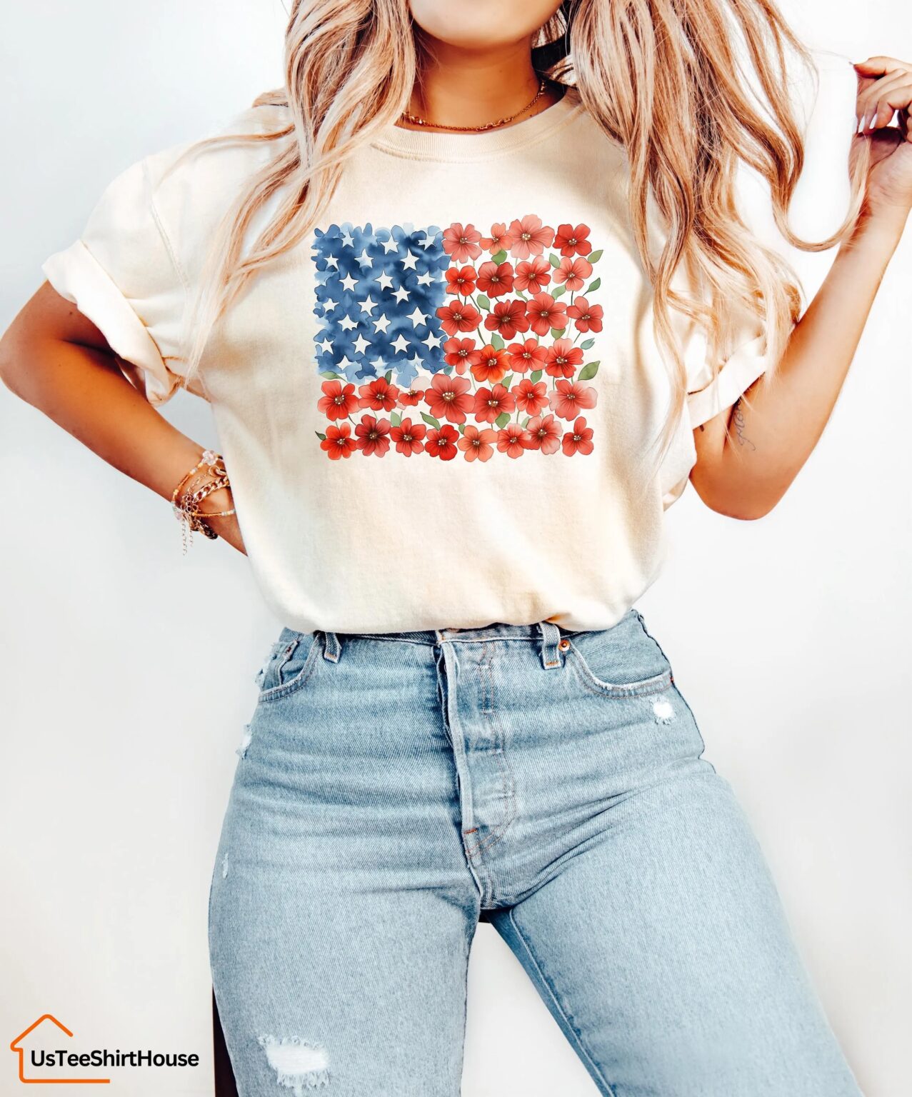 Comfort Colors Floral American Flag Shirt, 4th of July Shirt, Patriotic Shirt, Independence Day Shirt, Floral American Flag Shirt - Image 2