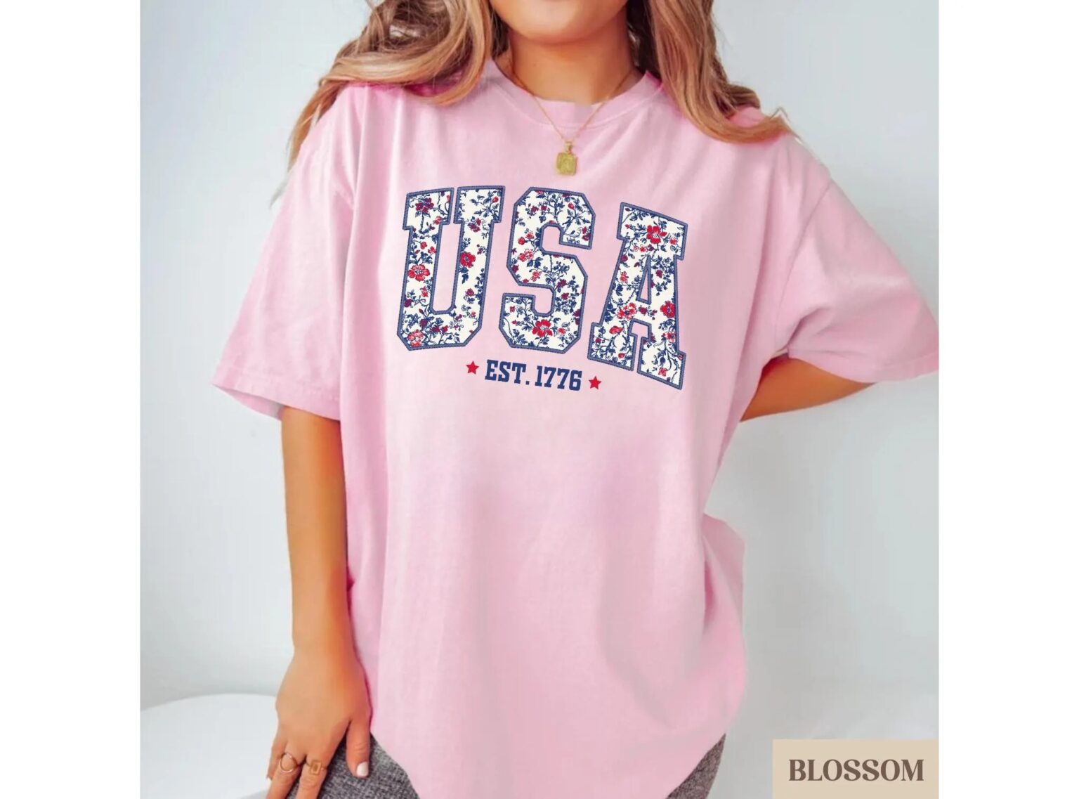 4th of July shirt, floral USA tee, summer patriotic shirt for women, America est 1776 shirt - Image 4