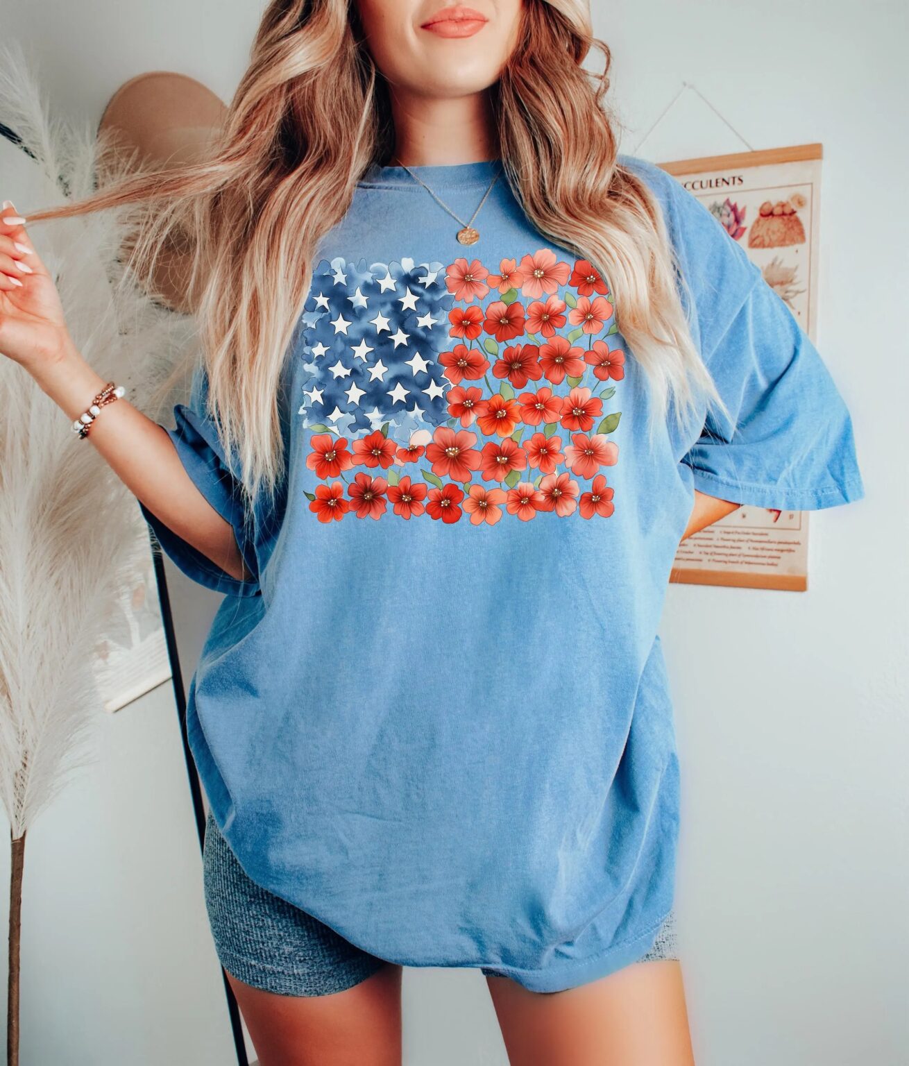 Comfort Colors Floral American Flag Shirt, 4th of July Shirt, Patriotic Shirt, Independence Day Shirt, Floral American Flag Shirt
