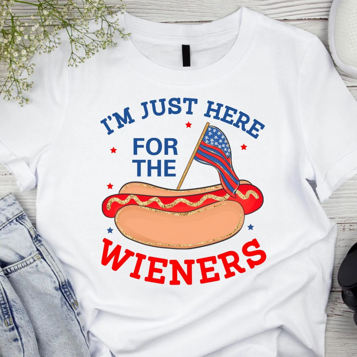 Just Here For The Wieners 4th Of July Shirt, Funny Hotdog 4th Of July Shirt, Retro 4th Of July Shirt, America Patriotic Wieners Shirt - Image 3