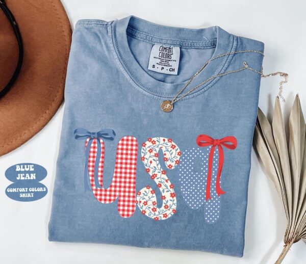 Comfort Colors Coquette USA Shirt, 4th of July Shirt Women, Floral Patriotic Shirt