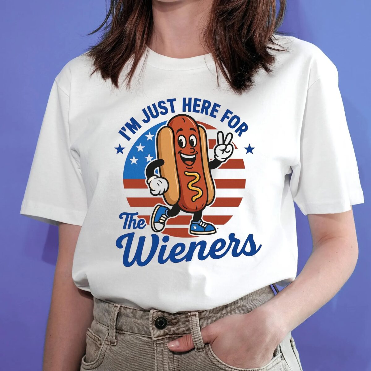 Just Here For The Wieners 4th Of July Shirt, Funny Hotdog 4th Of July Shirt, Retro 4th Of July Shirt, America Patriotic Wieners Shirt - Image 2